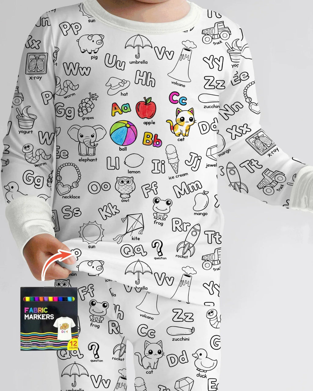 All Colorable Alphabet Bamboo Two Piece Long Sleeve Pajama Set