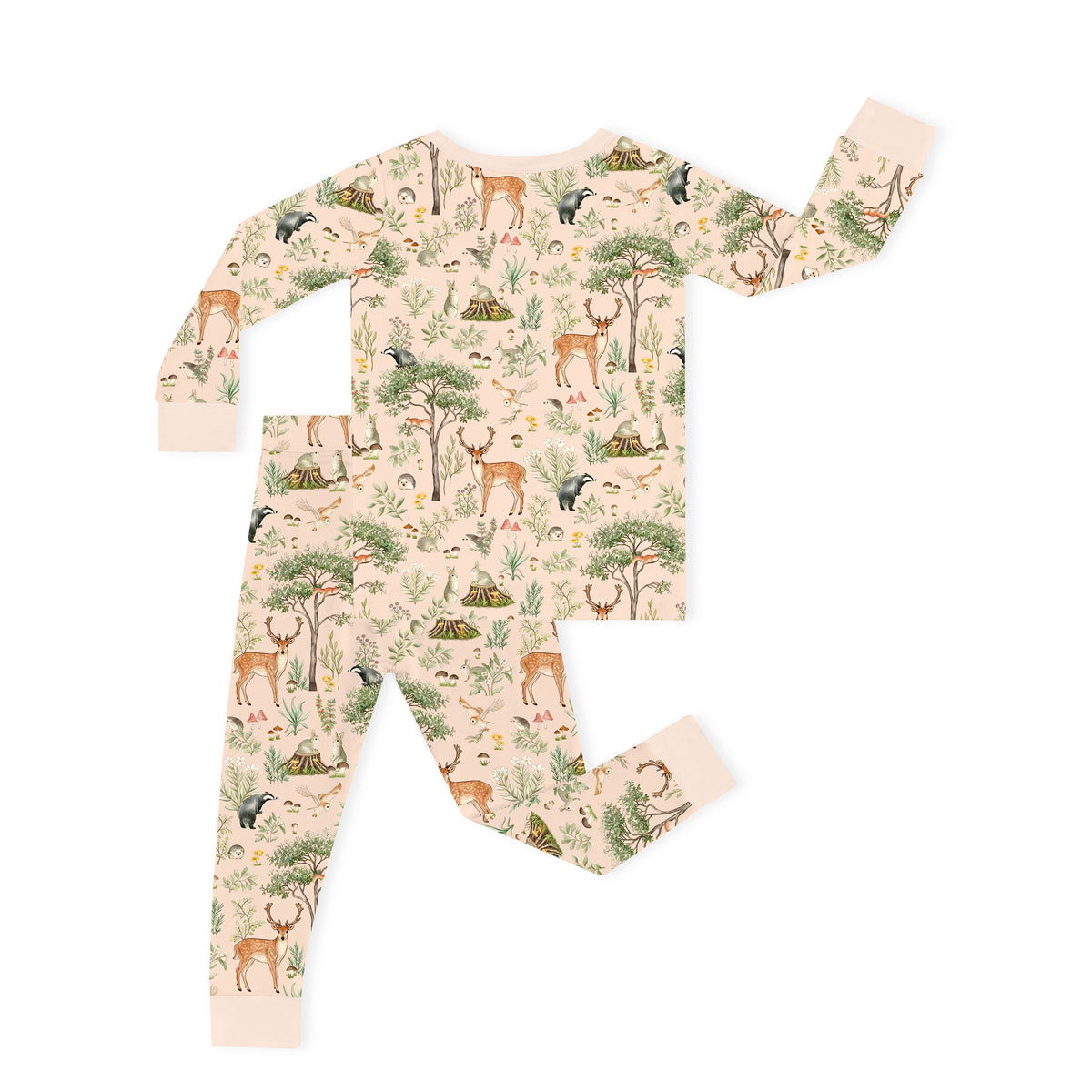 Woodland Forest Deer Meadow Dreams Cream Kids Two-Piece Pajama Set