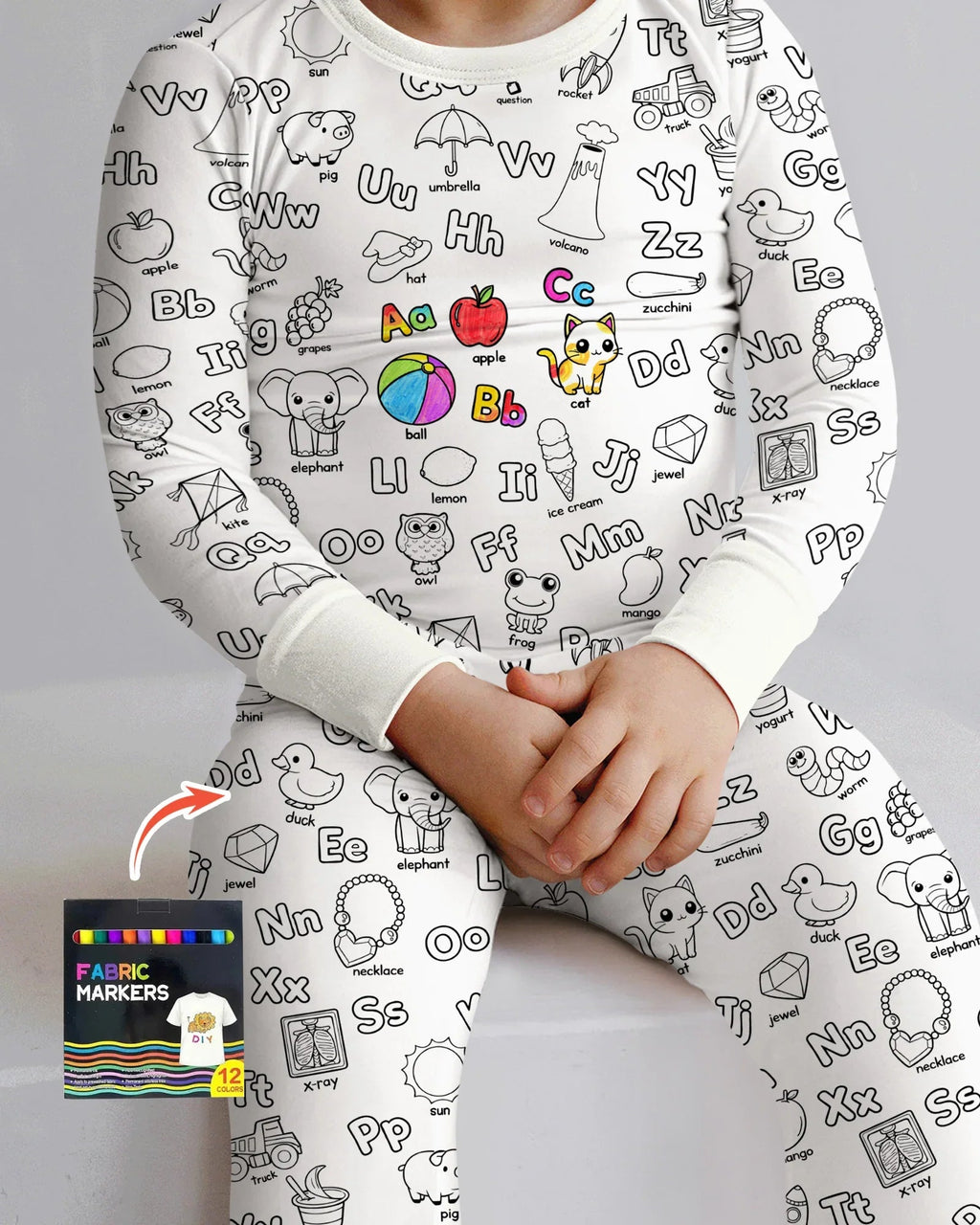 All Colorable Alphabet Bamboo Two Piece Long Sleeve Pajama Set
