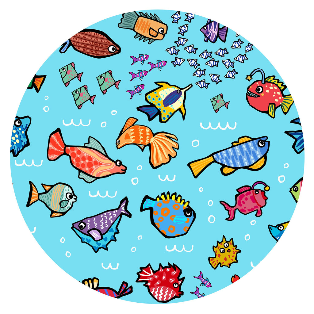 Kids Bamboo Two-Piece Pajama Set Blue Ocean Fish Frenzy