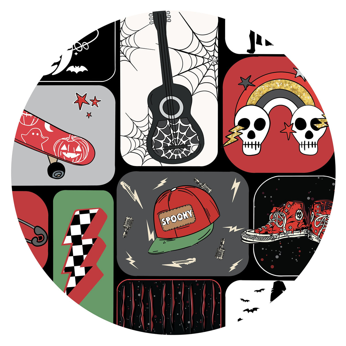 Halloween Spooky Skate Patchwork Kids Bamboo Two-Piece Pajama Set
