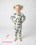 Custom Name Mardi Gras Monster Trucks Bamboo Two Piece Long Sleeve Pajama Set