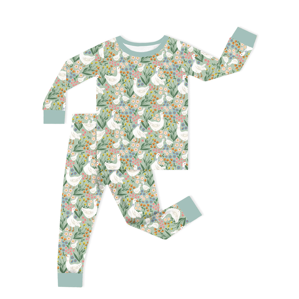 Daisy Goose Garden Meadow Floral Kids Two-Piece Pajama Set