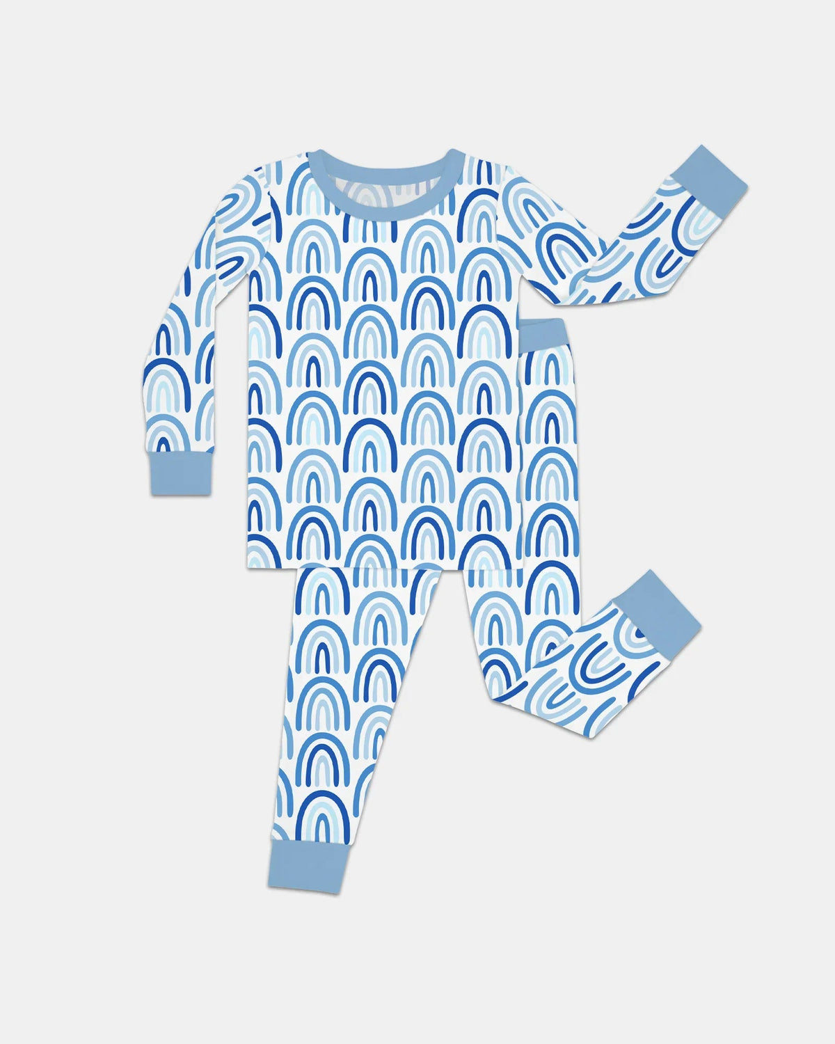 Sky Blue Rainbows Bamboo Two Piece Long Sleeve Pajama Set