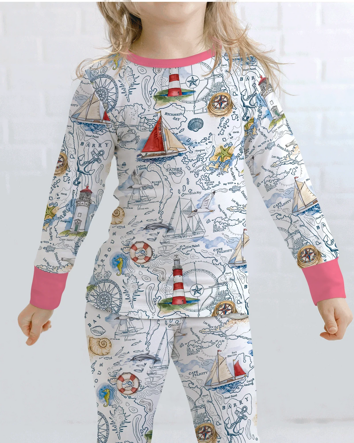 Seaside Adventure Map Bamboo Two Piece Long Sleeve Pajama Set