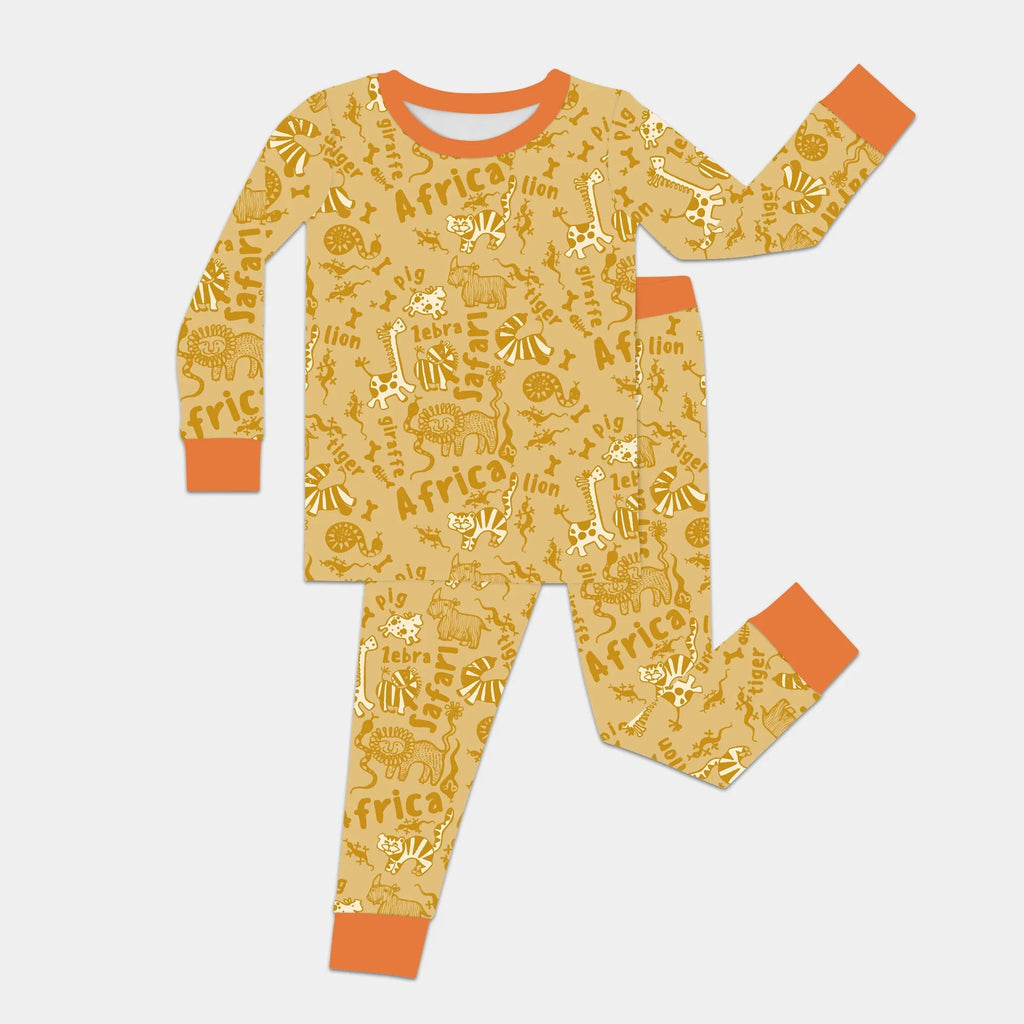 Handdrawn African Animals Bamboo Two Piece Long Sleeve Pajama Set
