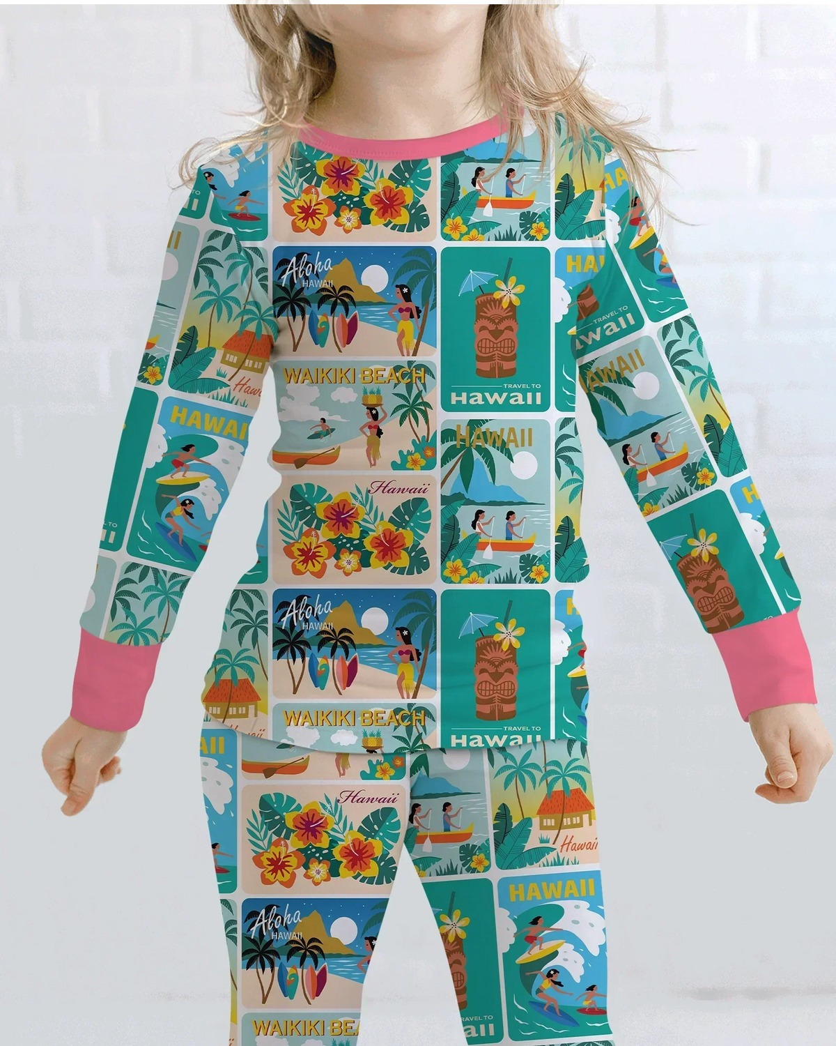 Aloha Postcard Paradise Bamboo Two Piece Long Sleeve Pajama Set