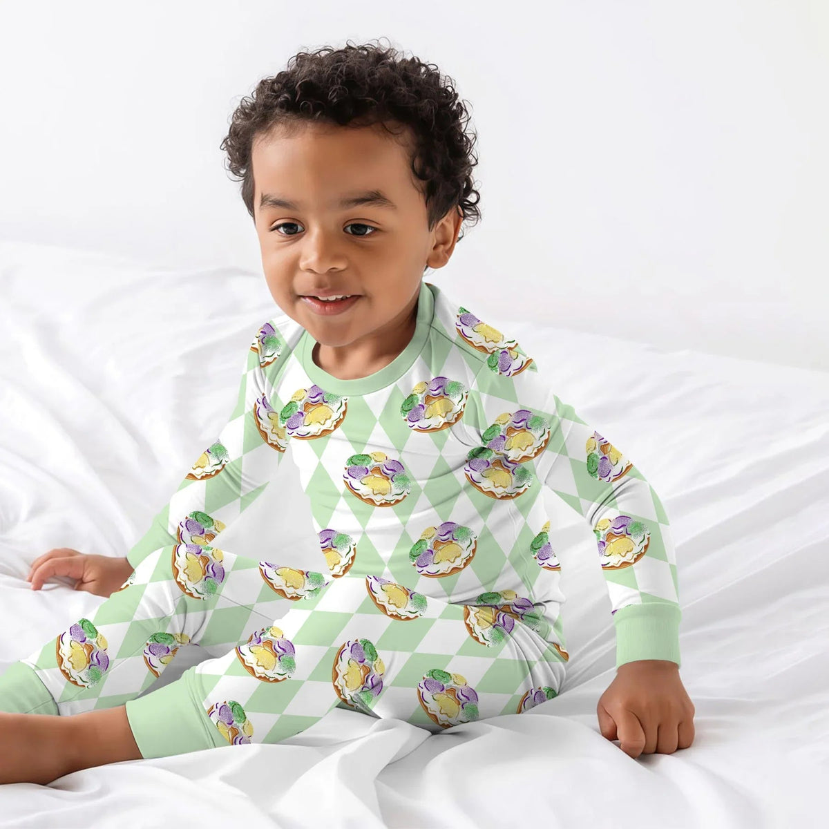 Mardi Gras Donut Bamboo Two Piece Long Sleeve Pajama Set