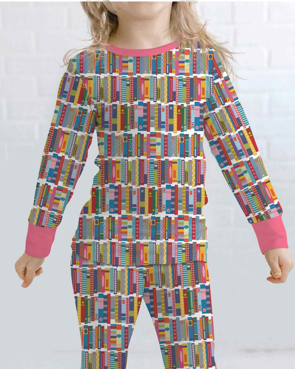 Rainbow Bookshelf Bamboo Two Piece Long Sleeve Pajama Set