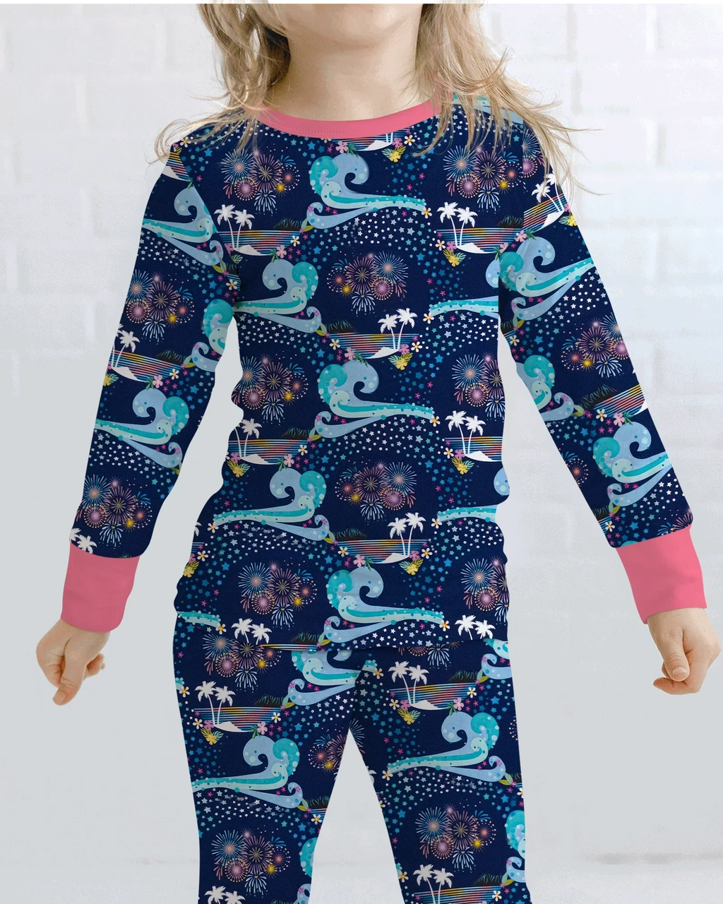 Starlit Surf Celebration Bamboo Two Piece Long Sleeve Pajama Set