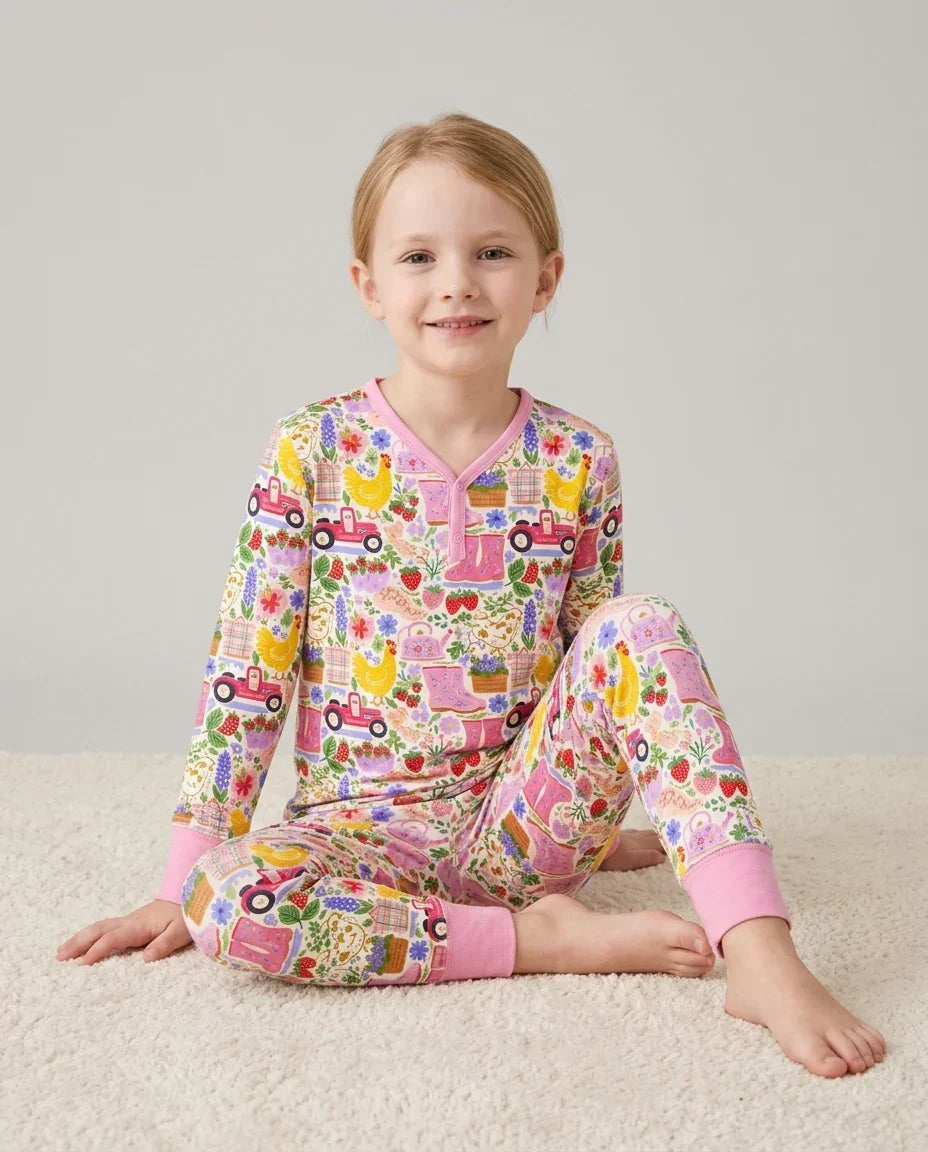 Farm Life Mommy & Me Matching Bamboo Two Piece Long Sleeve Pajama Set