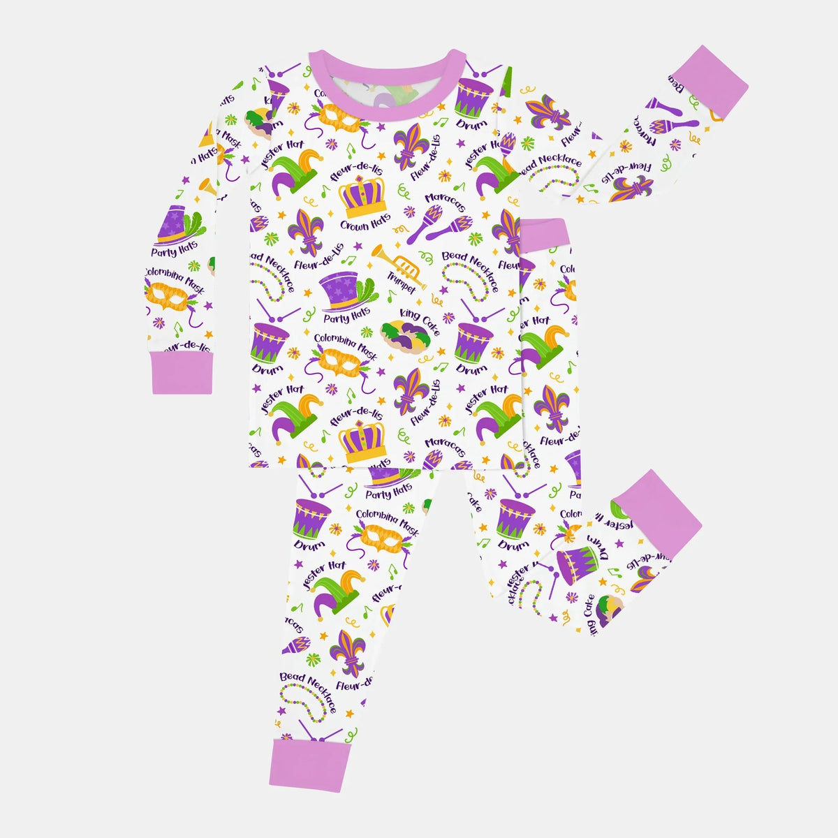 Mardi Gras Family Matching Bamboo Two Piece Long Sleeve Pajama Set