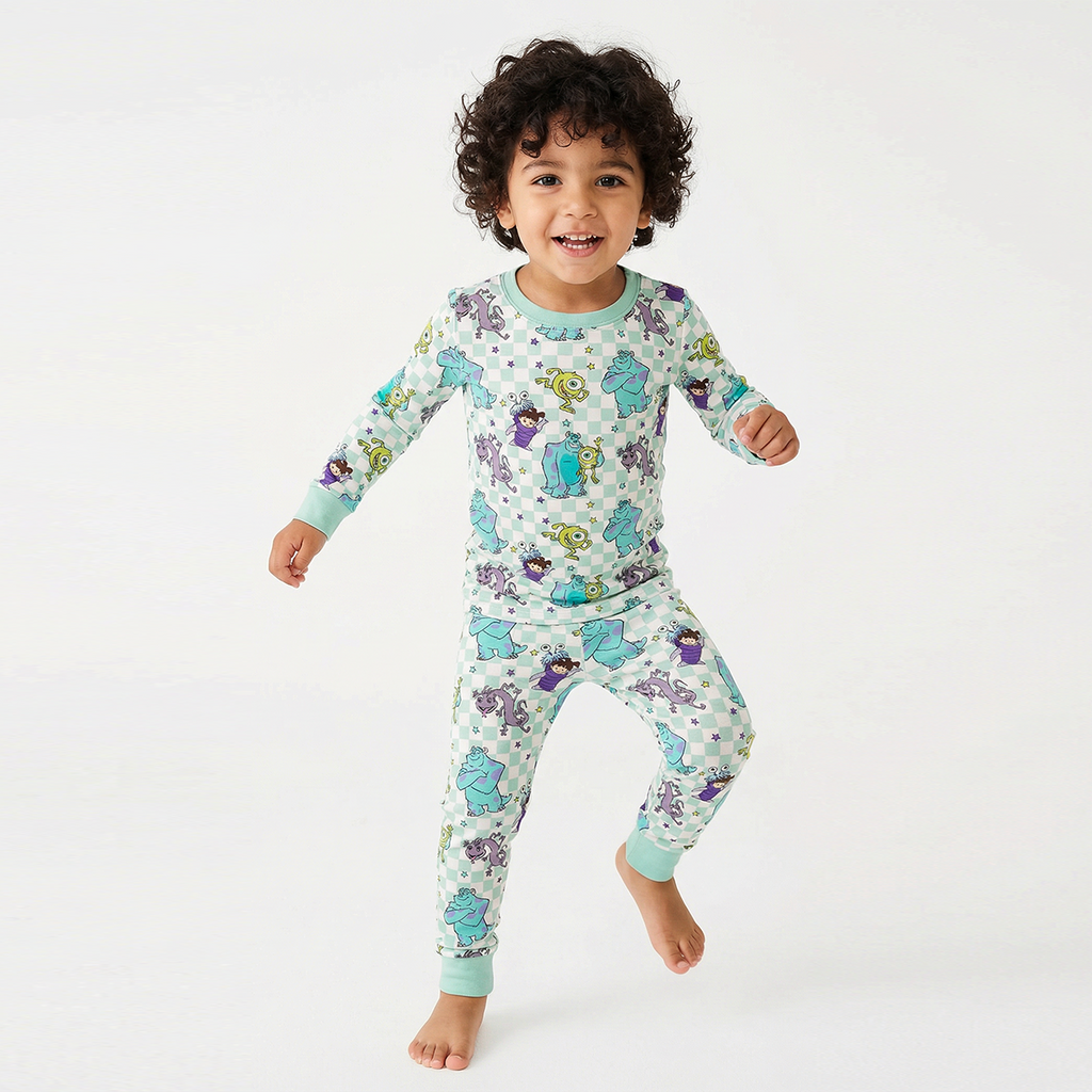Monster Plaid Green Bamboo Long Sleeve Pajama Set