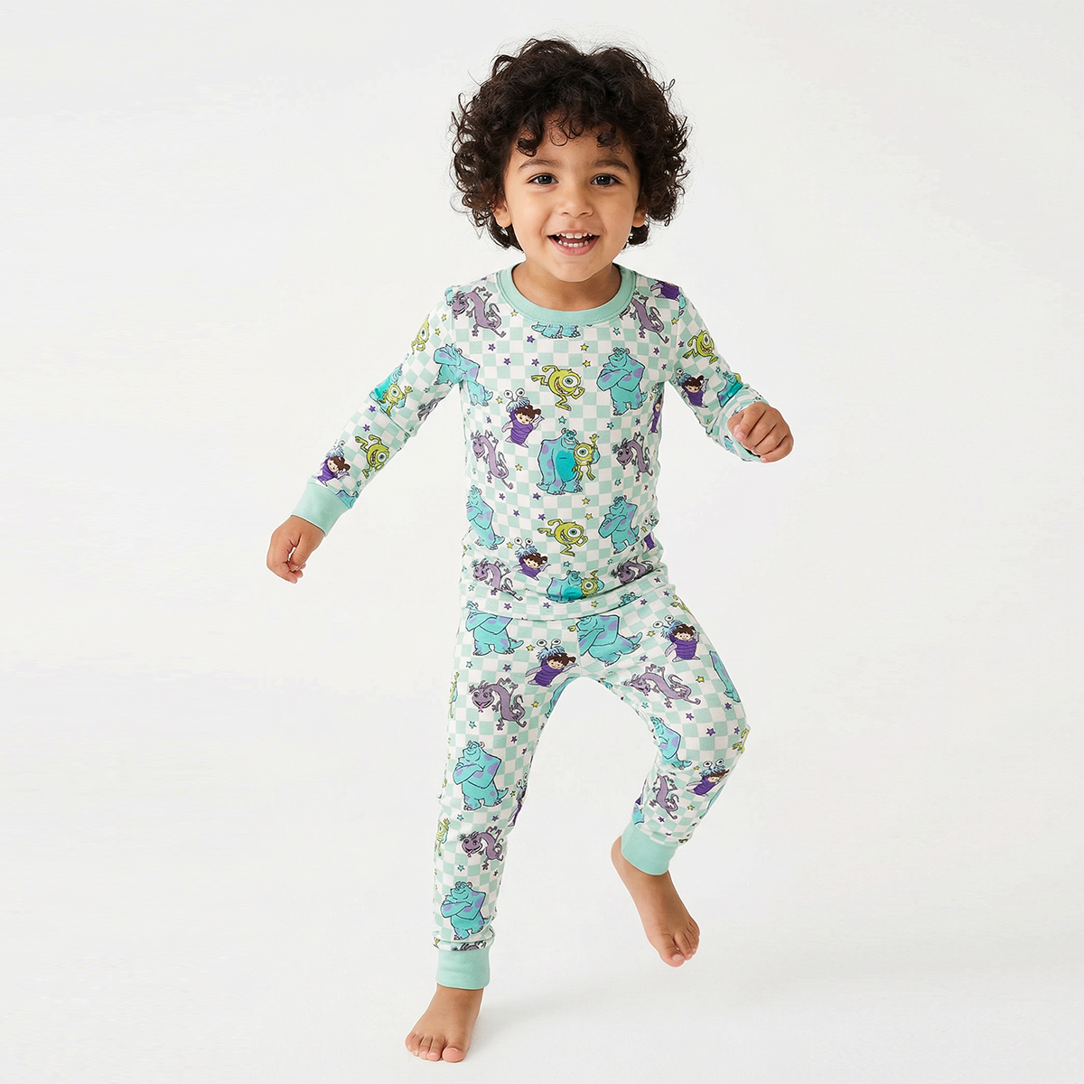 Monster Plaid Green Bamboo Long Sleeve Pajama Set