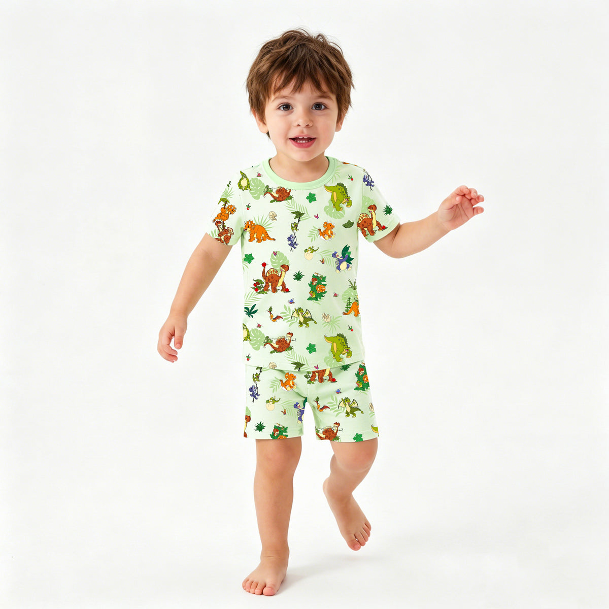 Kids Bamboo Two-Piece Pajama Set Prehistoric Dino Pals Jungle Playtime