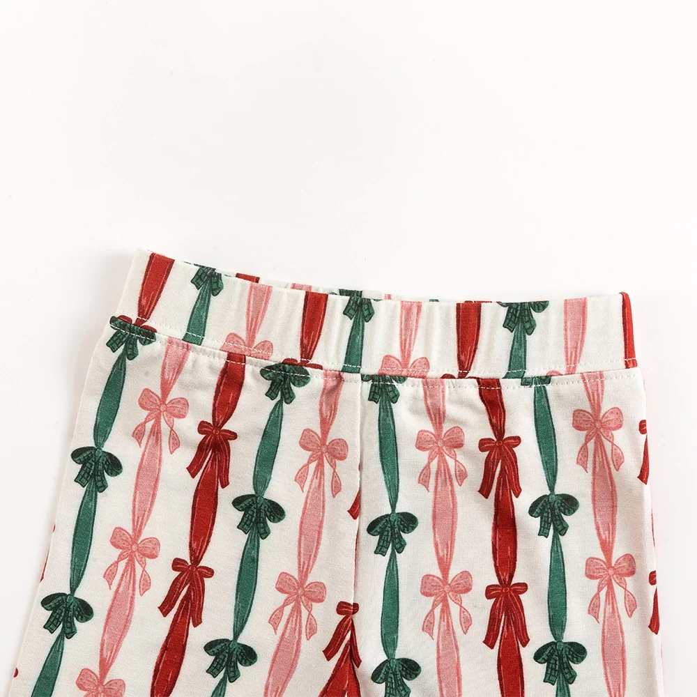 Three-color Striped Bow Kids Bamboo Two-Piece Pajama Set