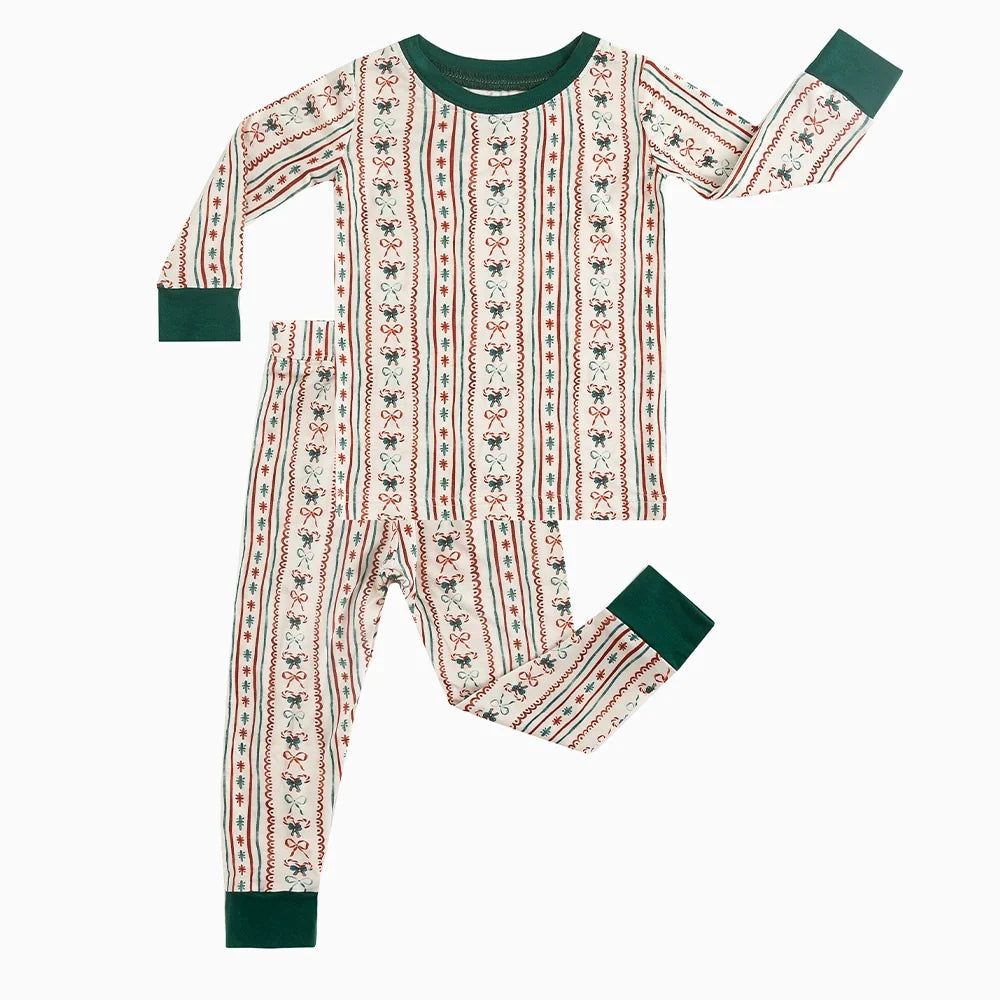 Striped Bow Bamboo Long Sleeve Pajama Set