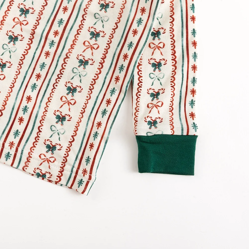 Striped Bow Bamboo Long Sleeve Pajama Set