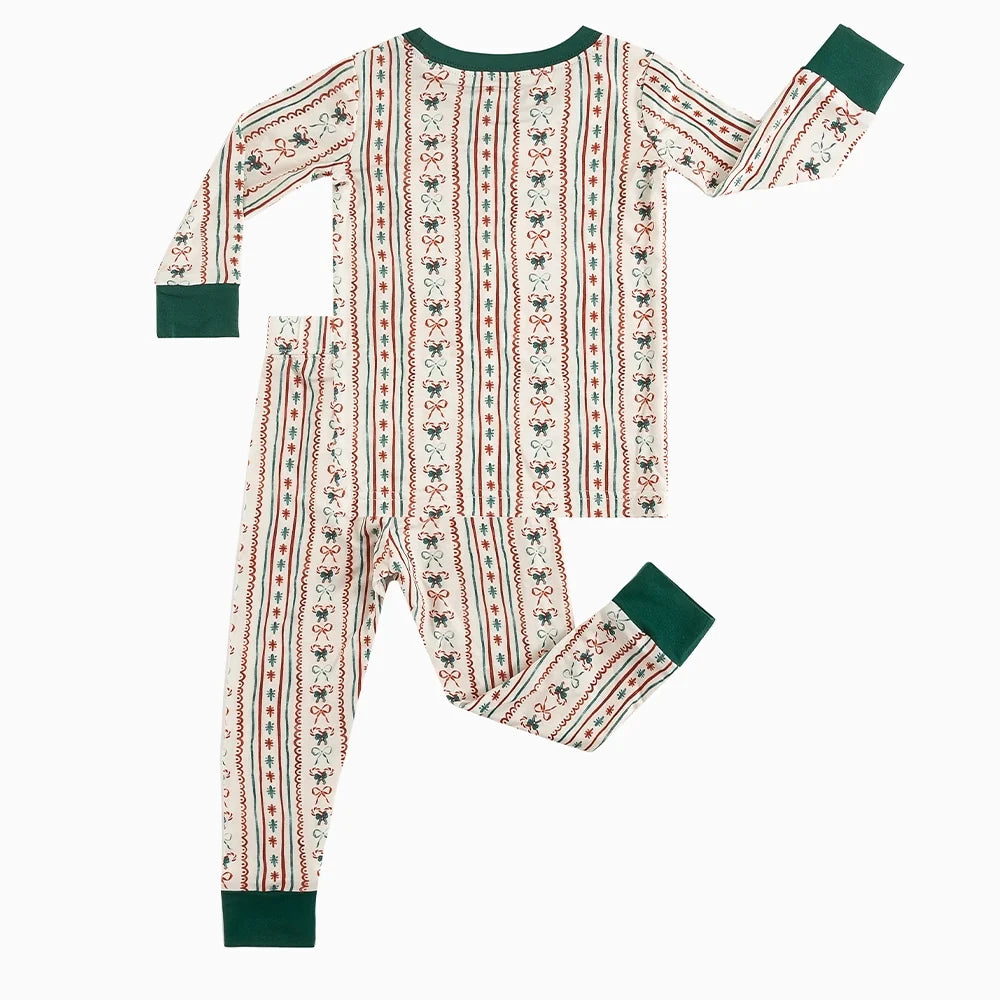 Striped Bow Bamboo Long Sleeve Pajama Set
