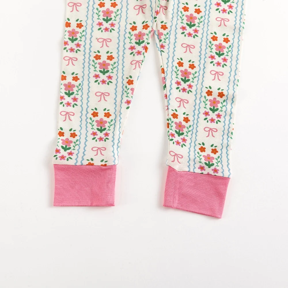 Pink Flower Stripes Bamboo Long Sleeve Pajama Set