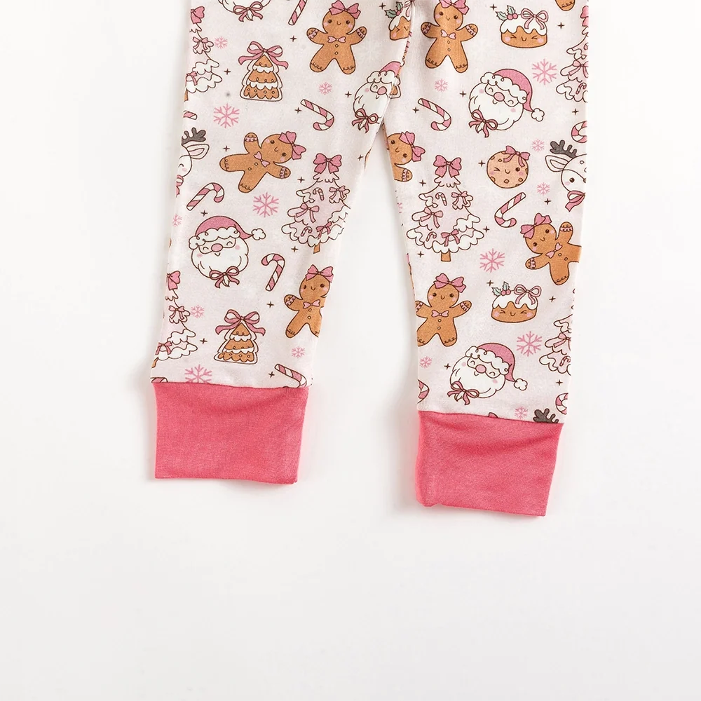 Christmas Gingerbread Man Pink Bamboo Long Sleeve Pajama Set