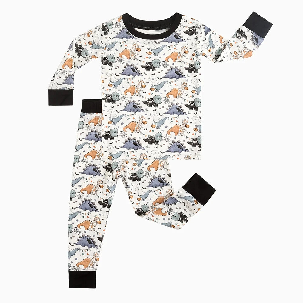 Cartoon Cute Dinosaur Bamboo Long Sleeve Pajama Set