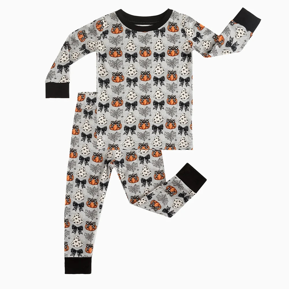 Halloween Pumpkin Bow Bamboo Long Sleeve Pajama Set