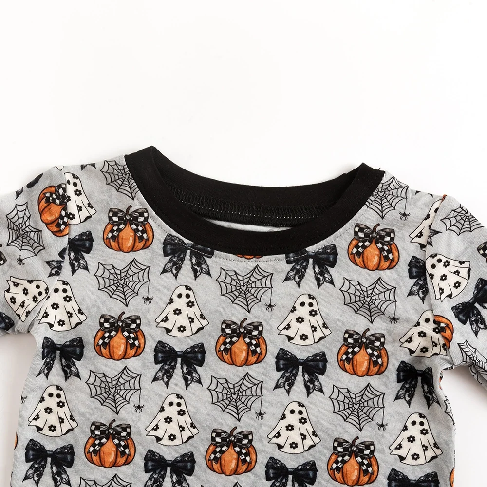 Halloween Pumpkin Bow Bamboo Long Sleeve Pajama Set