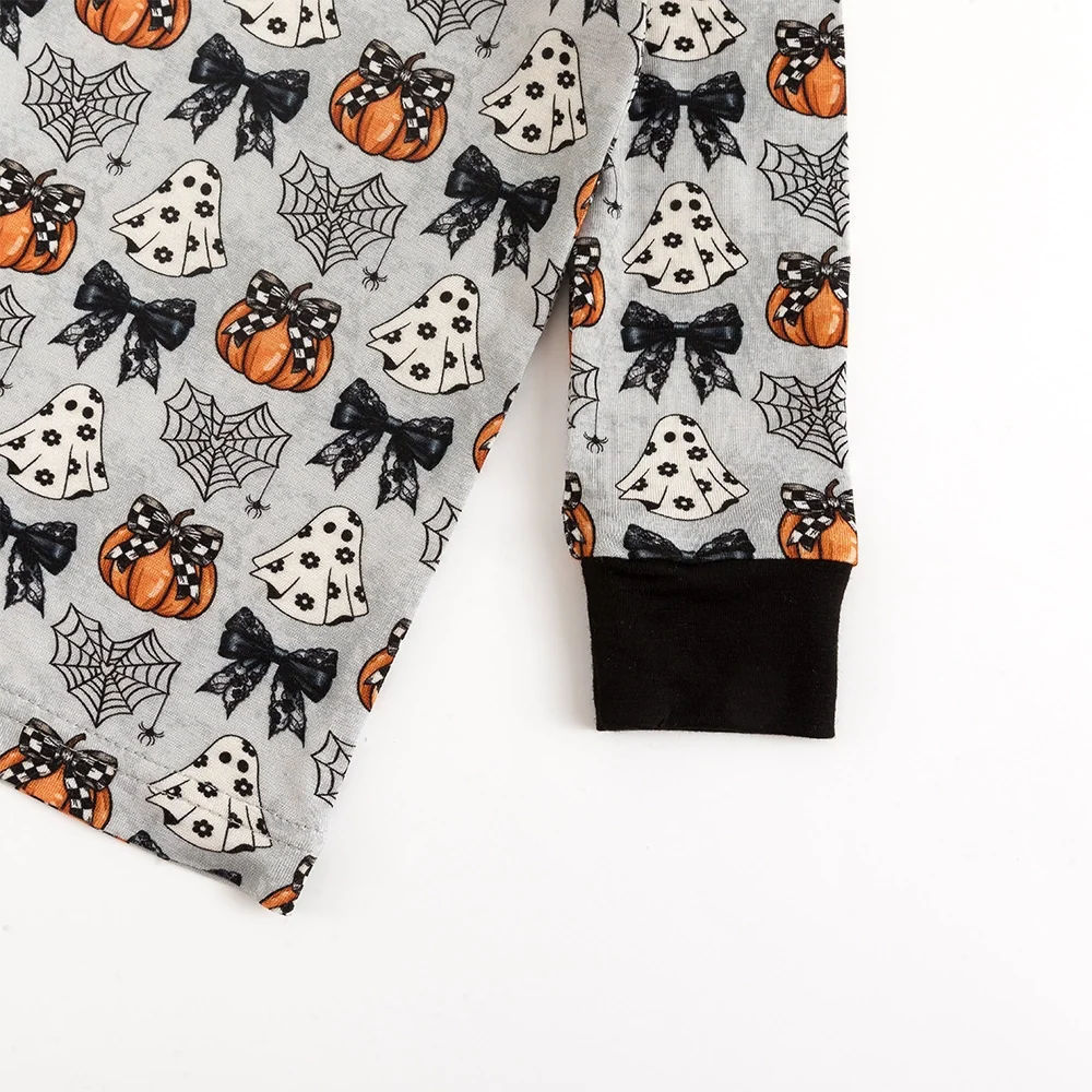 Halloween Pumpkin Bow Bamboo Long Sleeve Pajama Set