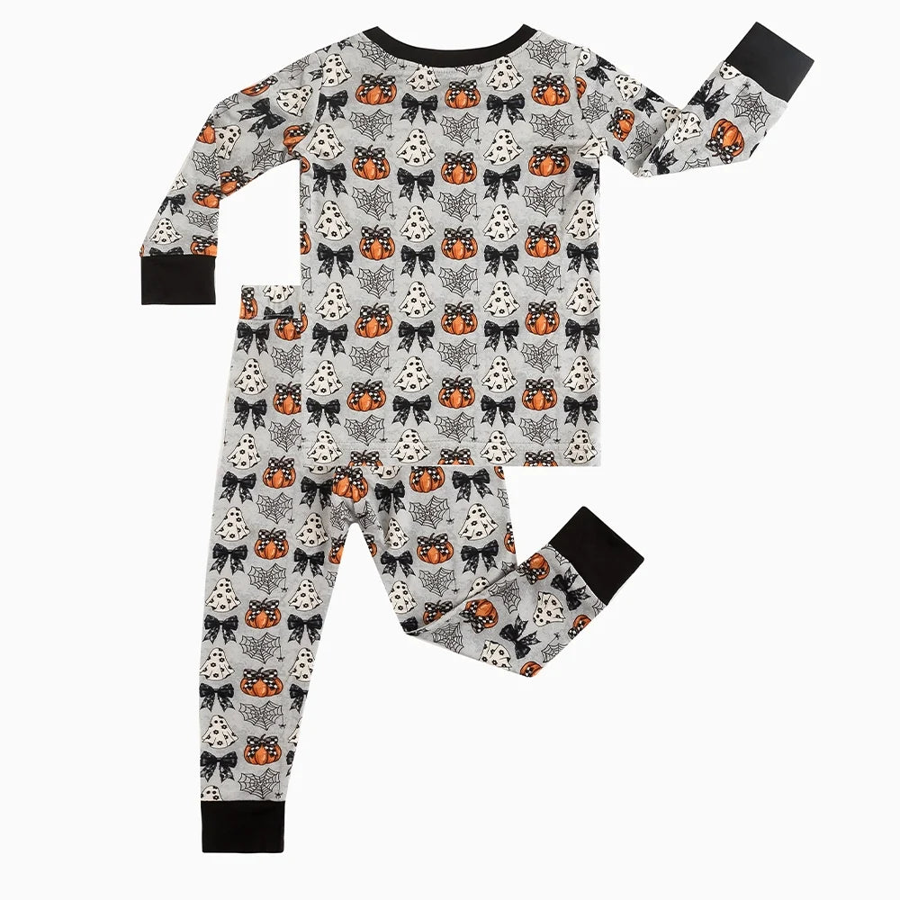 Halloween Pumpkin Bow Bamboo Long Sleeve Pajama Set