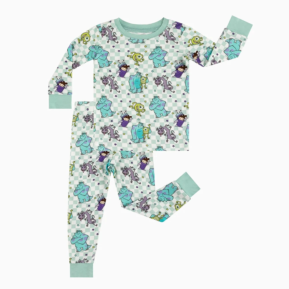 Monster Plaid Green Bamboo Long Sleeve Pajama Set
