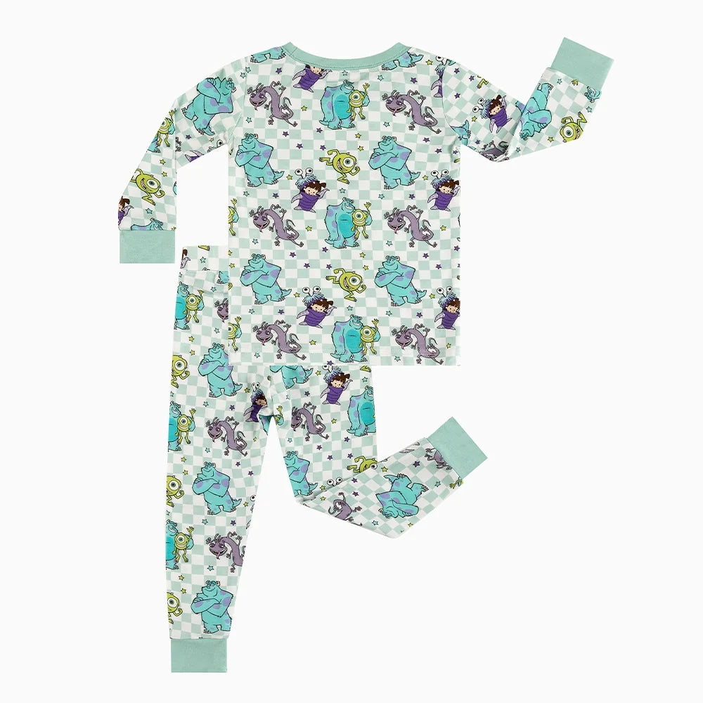 Monster Plaid Green Bamboo Long Sleeve Pajama Set