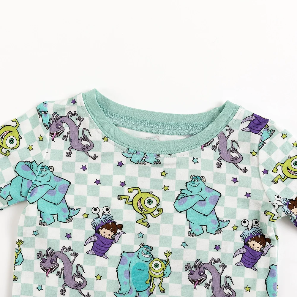 Monster Plaid Green Bamboo Long Sleeve Pajama Set
