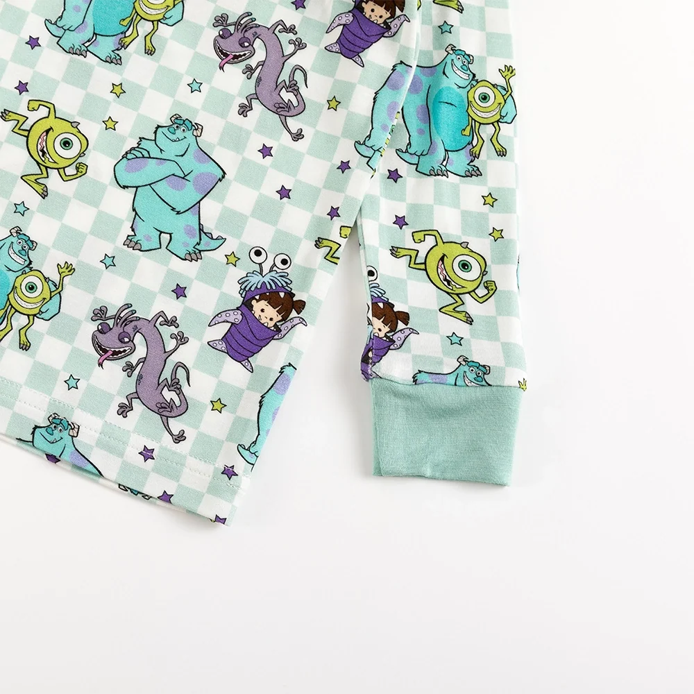 Monster Plaid Green Bamboo Long Sleeve Pajama Set