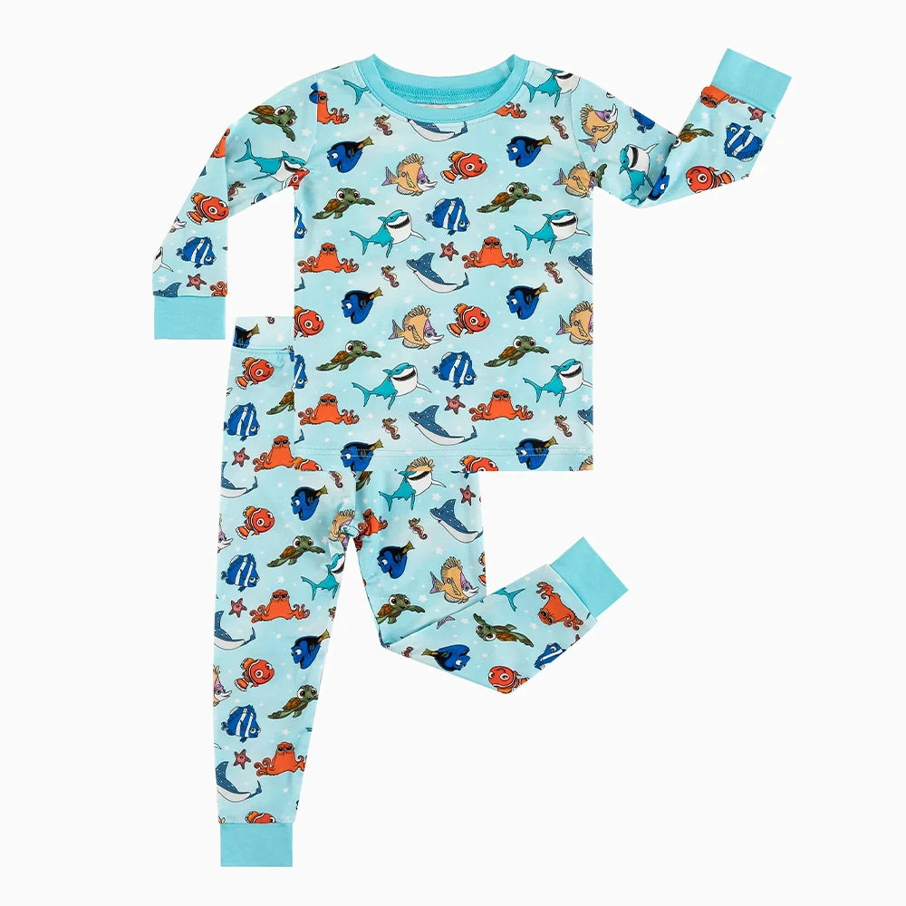 Marine Life Fish Turtle Kids Bamboo Two-Piece Pajama Set