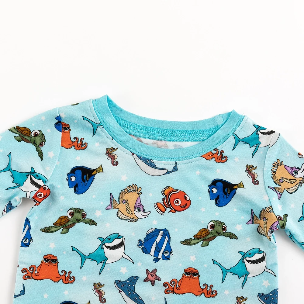 Marine Life Fish Turtle Kids Bamboo Two-Piece Pajama Set