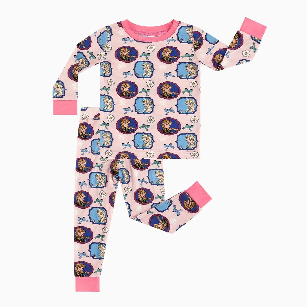 Flower Bow Princess Sisters Kids Bamboo Two-Piece Pajama Set