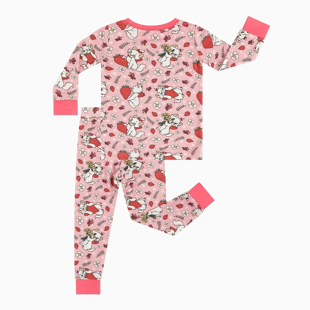 Cat Strawberry Flowers Bamboo Long Sleeve Pajama Set