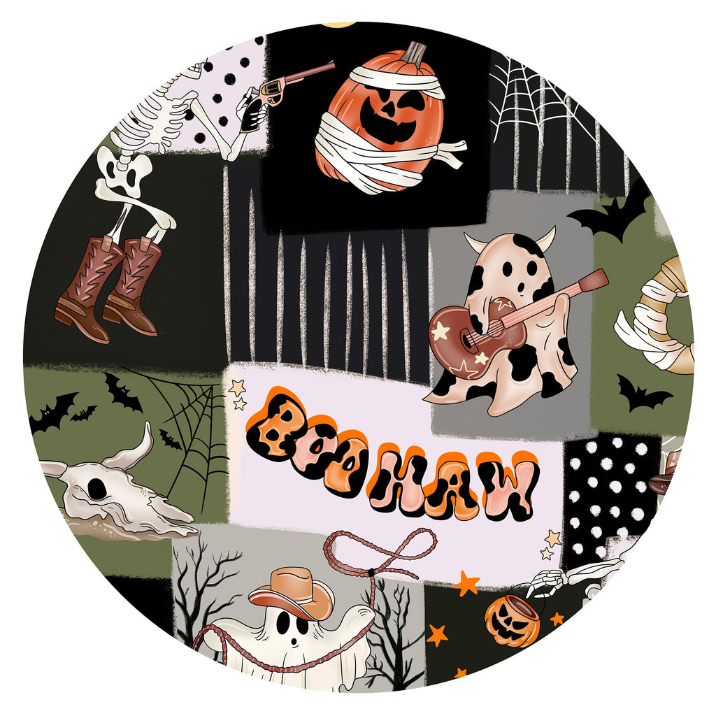 Halloween Western Cowboy Patchwork Print Bamboo Women's Pajamas Set