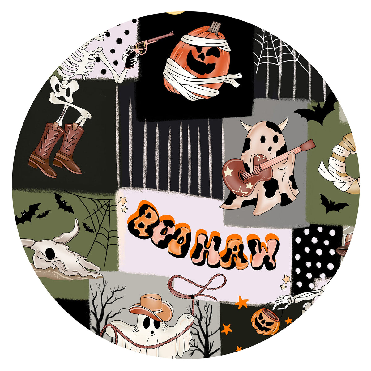 Halloween Western Cowboy Patchwork Kids Bamboo Two-Piece Pajama Set