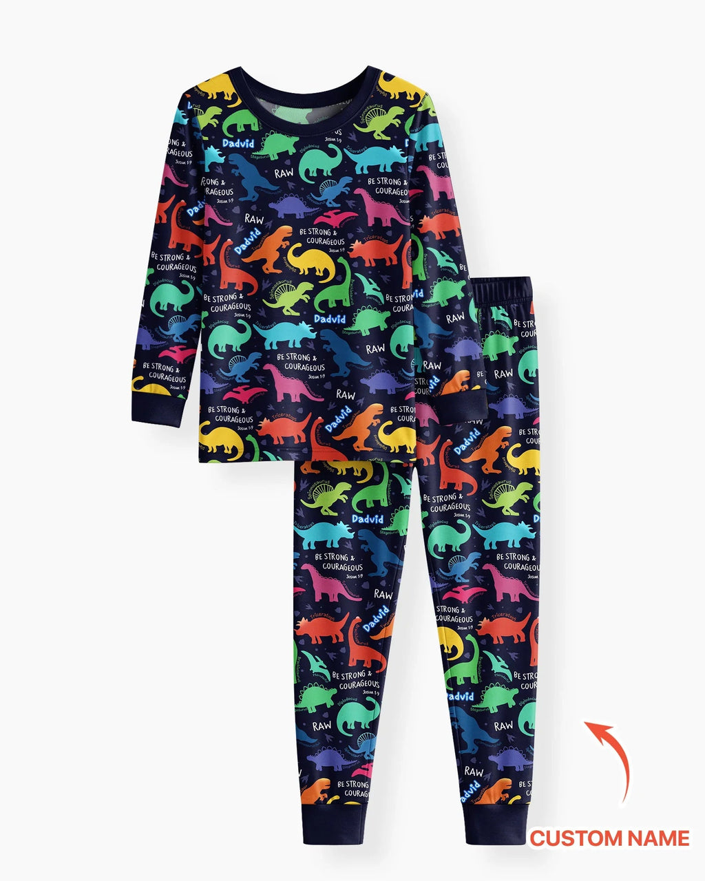 Be Strong and Courageous Dinosaur Christian Bamboo Two Piece Long Sleeve Pajama Set