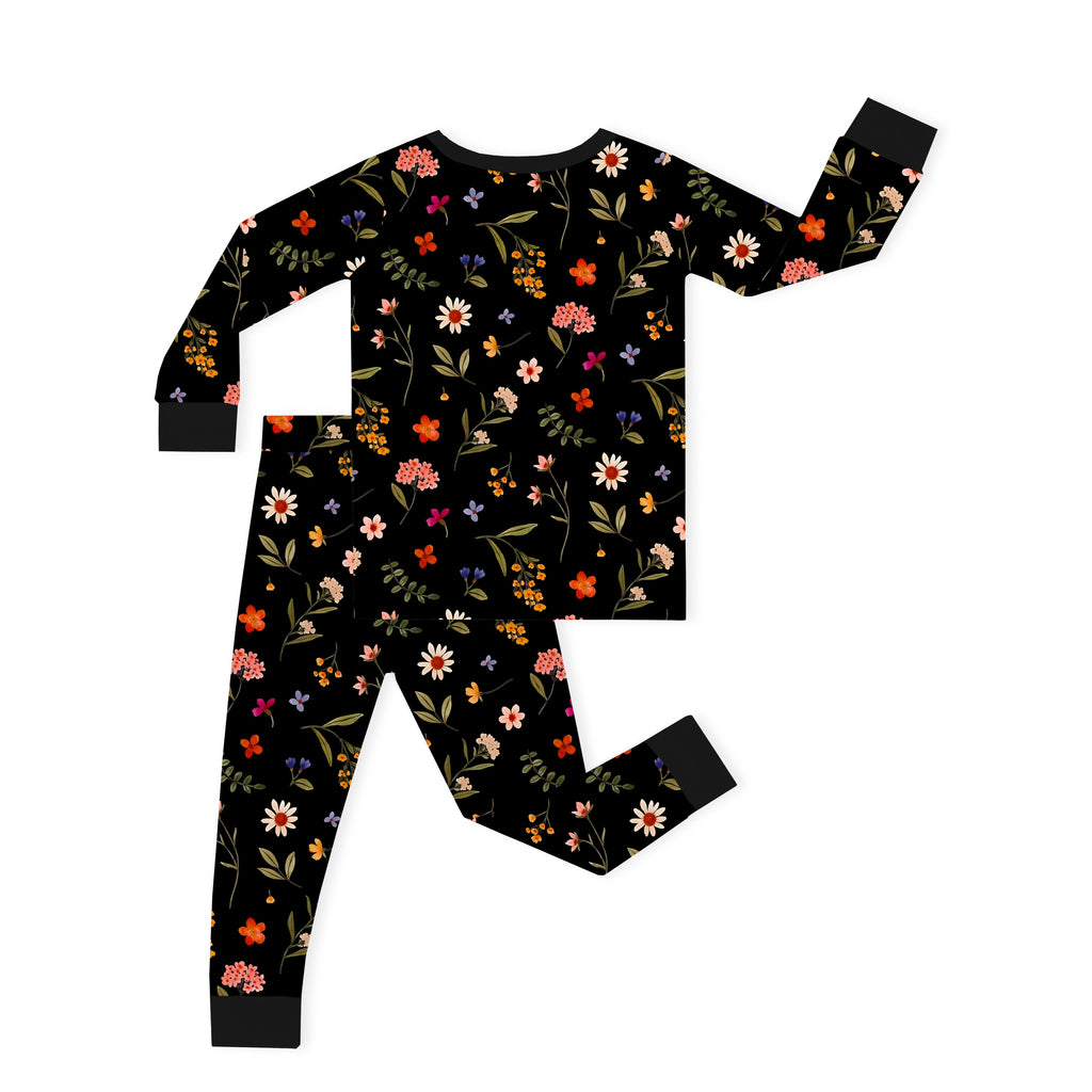 Kids Bamboo Two-Piece Pajama Set Midnight Wildflower Floral Fantasy
