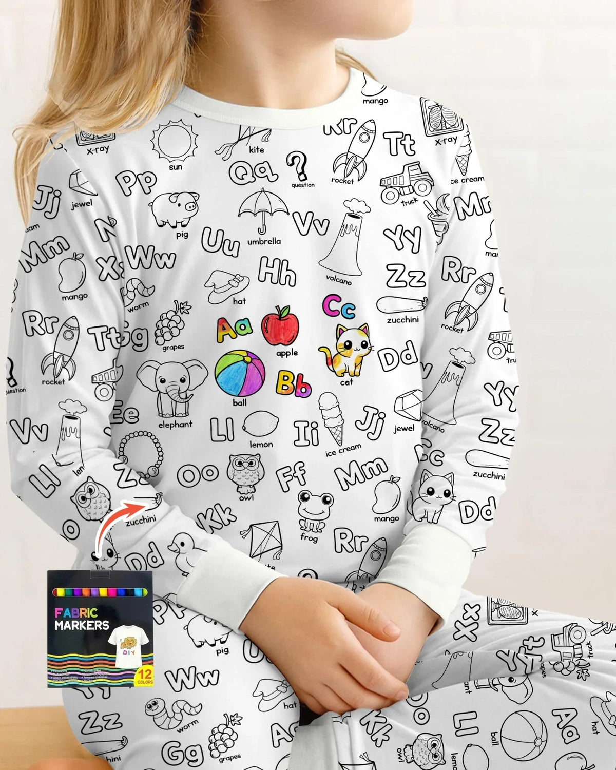 All Colorable Alphabet Bamboo Two Piece Long Sleeve Pajama Set
