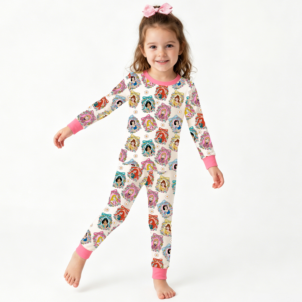 Pink Princess Royal Bow Kids Two-Piece Pajama Set