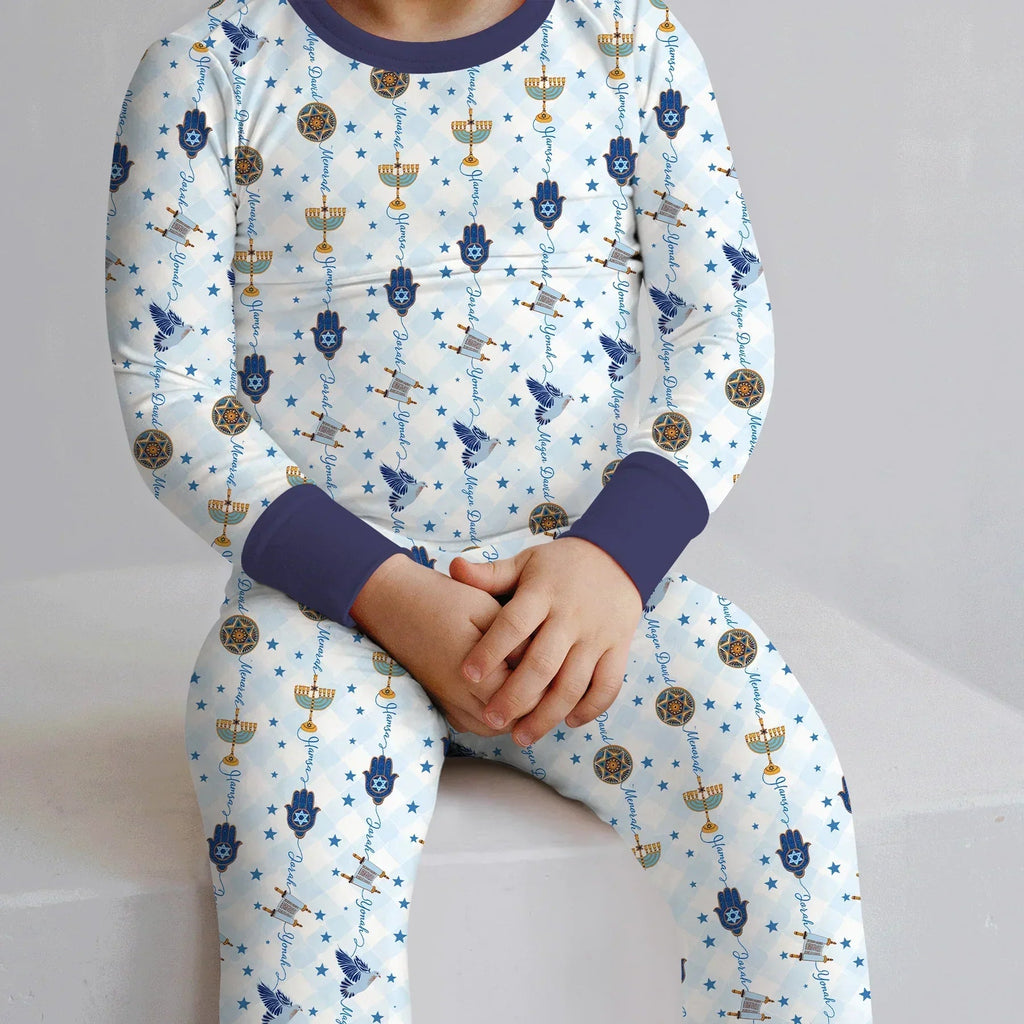 Hanukkah Festival Matching Family Bamboo Two Piece Long Sleeve Pajama Set