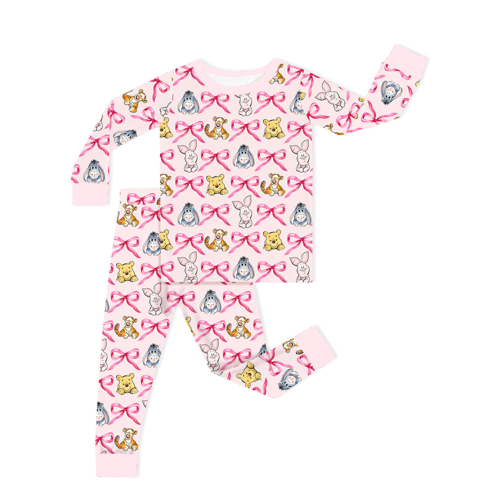 Sunny Bear and Pig Friends Bow Kids Two-Piece Pajama Set