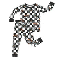 Black-White Checkered Motorcycle and Lightning Kids Bamboo Two-Piece Pajama Set