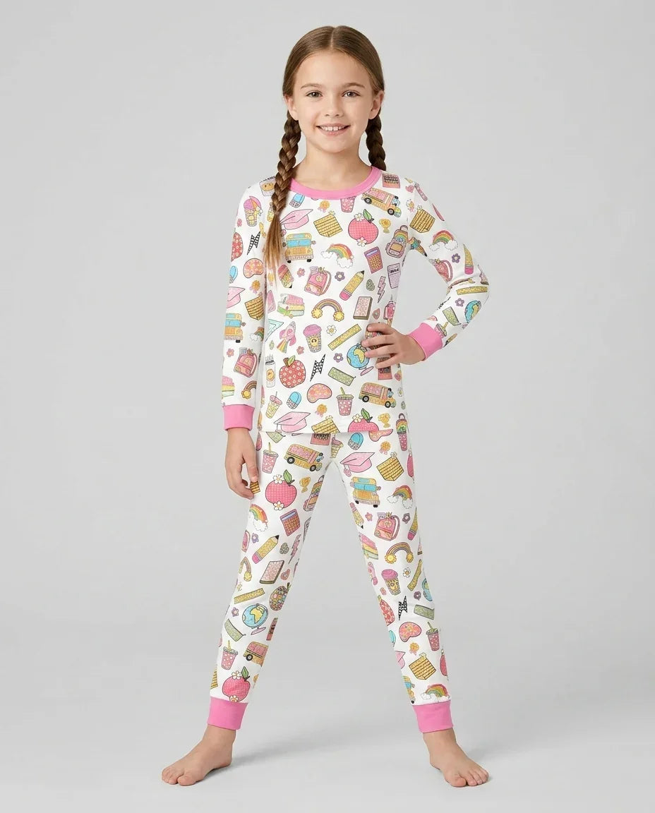 Preppy Back to School Bamboo Two Piece Long Sleeve Pajama Set