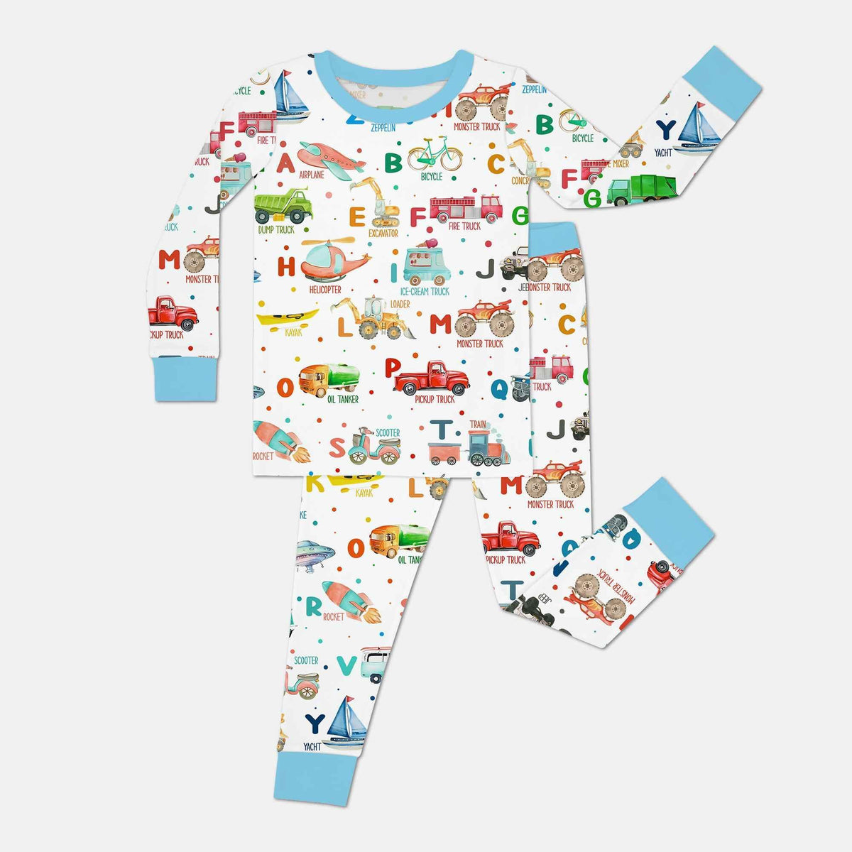 Transportation Alphabet Bamboo Two Piece Long Sleeve Pajama Set