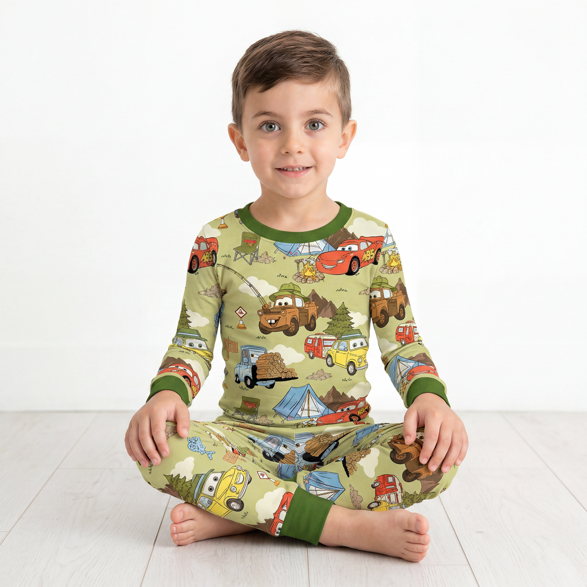 Summer Forest Camping Cars Kids Two-Piece Pajama Set